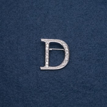 Brooch Initial Letter "D" 30x28mm Silver-Tone Metal