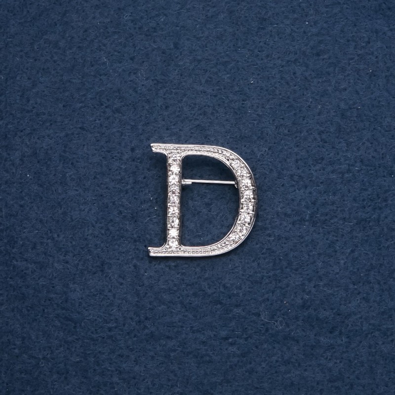 Brooch Initial Letter "D" 30x28mm Silver-Tone Metal