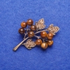 Brooch with Natural Tiger's Eye Stone "Twig", Silver-Tone 4x3.5cm