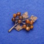Brooch with Natural Tiger's Eye Stone "Twig", Silver-Tone 4x3.5cm