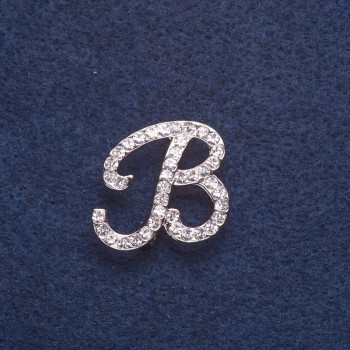 Initial Letter "V" Brooch, Silver-Tone Metal 2.4x2.3cm