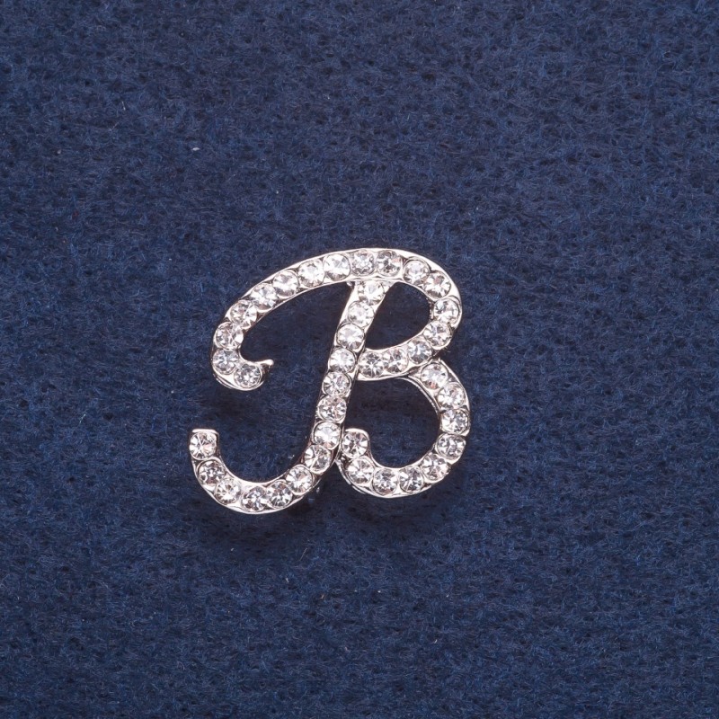 Initial Letter "V" Brooch, Silver-Tone Metal 2.4x2.3cm