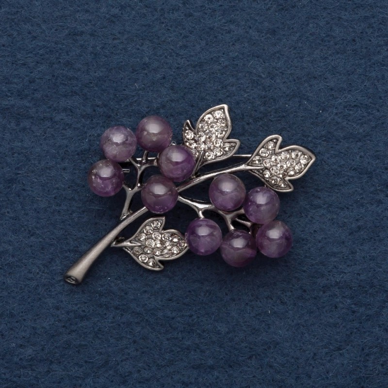 "Amethyst Berries" Brooch, 5x4cm, Grey Metal