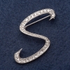Initial Letter "S" Brooch Series, 3x3cm, Grey Metal, Rhinestones
