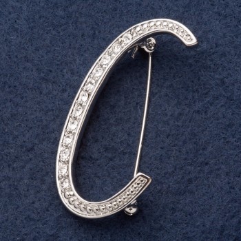 Brooch "Initial Letter C" Series 5x2cm Grey Metal, Rhinestones