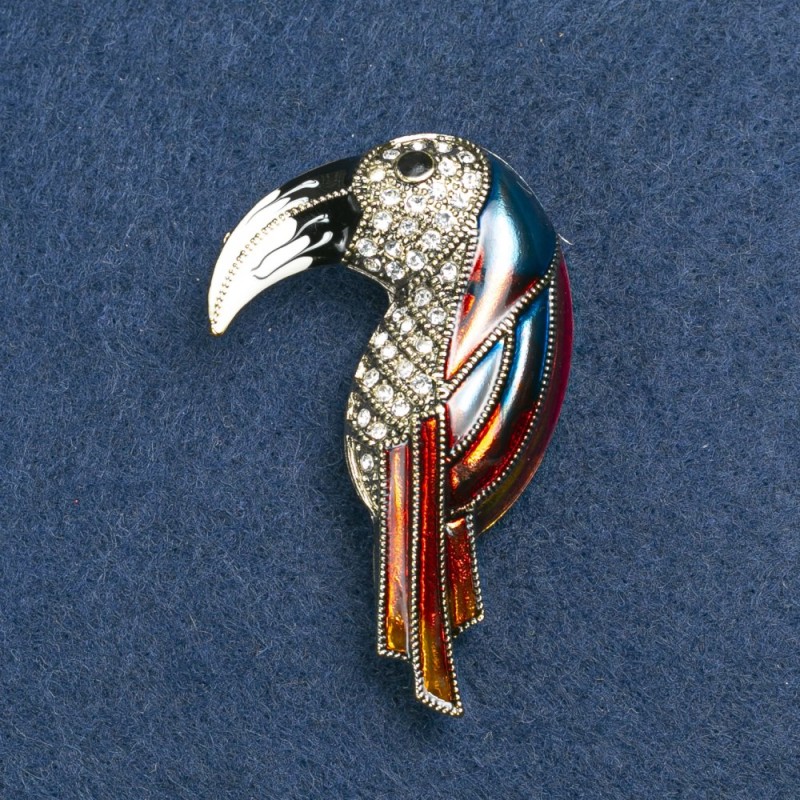 Toucan Brooch Gold-Tone Metal, Enamel and Rhinestones 36x16mm +