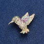 Hummingbird Brooch, Gold-Tone Metal and Rhinestones, 25x33mm +
