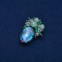 Accent Brooch, 42x30mm, Crystals, Haliotis Cabochon with Beads and Crystals, Silver-Tone Metal