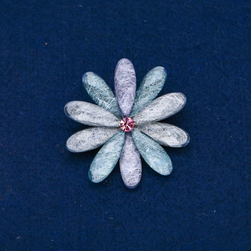 Flower Brooch, multicolour grey metal 48mm +