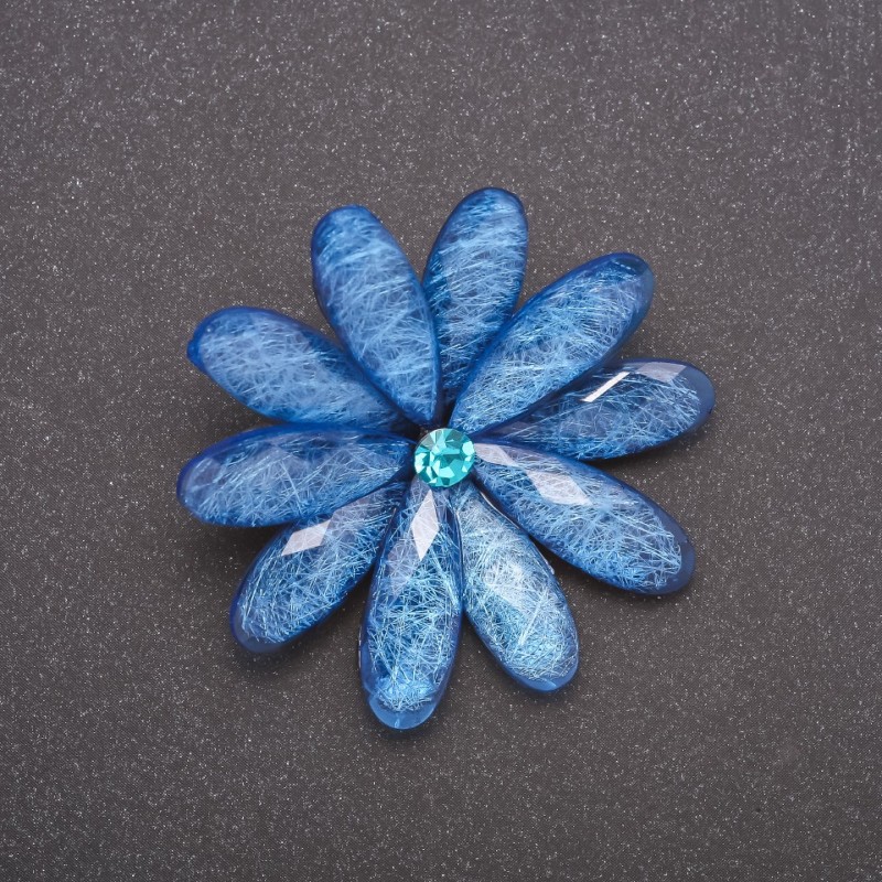 Daisy Brooch with Blue Aquarium Effect, grey metal 47mm