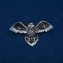 Bird Brooch with Enamel and Grey Rhinestones, Silver-tone Metal, 65x35mm