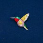 Bird Brooch with Enamel and Green and Red Rhinestones, Gold-tone Metal, 37x44mm