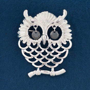 Openwork Owl Brooch Grey Metal 40x32mm