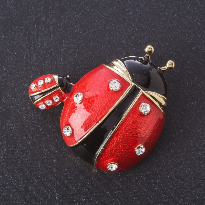 Ladybirds Brooch, Red Enamel, Gold-Tone Metal, "Insects" Series, 4x4cm