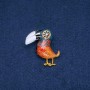 Toucan Brooch, Black and White Enamel, Grey Rhinestone, Gold-tone Metal, 40x35mm