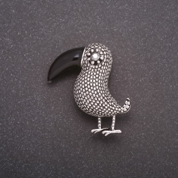 Bird Brooch, Grey Metal, 39x36mm