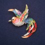 Firebird Brooch with Rhinestones and Enamel, Red Blue Green Yellow Colour, 60x48mm Gold-tone Metal