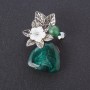 Pearl Flower Flora Brooch, Jade (imit.) Bead, Agate Cabochon, Silver-Tone Metal