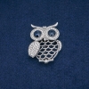 Owl Brooch, White Rhinestones, Blue Crystals, Silver-tone Metal, 43x35mm +