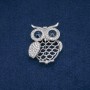 Owl Brooch, White Rhinestones, Blue Crystals, Silver-tone Metal, 43x35mm +