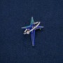 Star in Oval Ring Brooch-Pendant Silver-Tone Metal with White Rhinestones and Blue Turquoise Enamel 45x33mm +