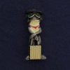 Frog with Suitcase Brooch-Pendant, Gold-Tone Metal, Grey Enamel, 45x18mm +