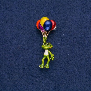 Frog with Balls Brooch, Gold-Tone Metal, 46x17mm +