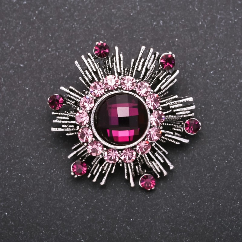 Brooch Star series "Accent" violet crystal metal colour "gray" 37mm
