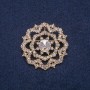 Brooch Gold-Tone Metal with White Rhinestones 40x40mm