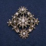 Accent Brooch with Beads and Rhinestones Gold-Tone Metal 53x53mm