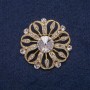 Flower Brooch Gold-Tone Metal with White Rhinestones 38x38mm