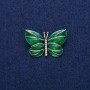 Butterfly Brooch with Green Enamel and Rhinestones 22x33mm, Gold-Tone Metal