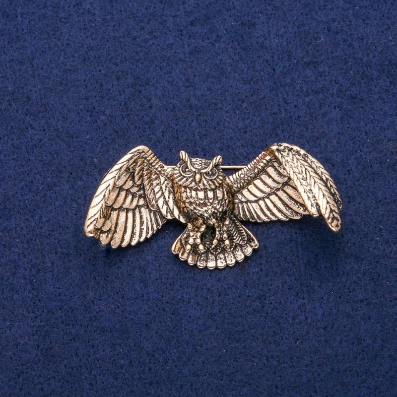 Owl Brooch 30x60mm, Gold-Tone Metal