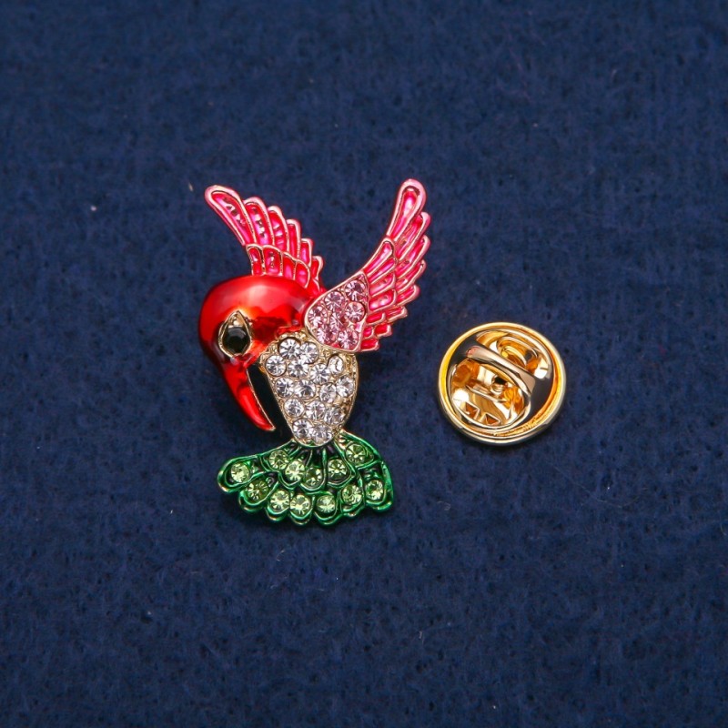 Hummingbird Brooch, Colourful Enamel and Rhinestones, Gold-tone Metal, 23x31mm