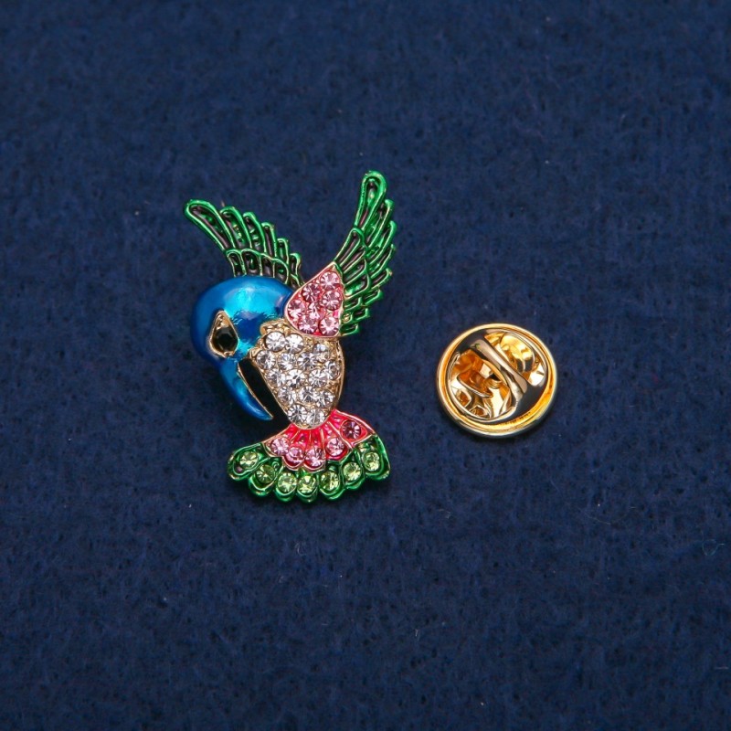 Hummingbird Brooch, Colourful Enamel and Rhinestones, Gold-tone Metal, 23x31mm