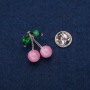 Cherries Brooch with Cat's Eye Beads and Crystals, silver-tone metal 16x21mm