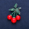 Cherries Brooch Pendant with Coral (Imitation) Beads and Green Enamel 35x60mm