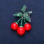 Cherries Brooch Pendant with Coral (Imitation) Beads and Green Enamel 35x60mm