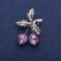 Brooch Pendant Cherry Beads Amethyst and White Crystals, Silver Metal 33x48mm