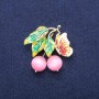 Brooch-Pendant "Berries with a Butterfly" with Pink Cat's Eye Beads and Enamel, Gold-Tone Metal, 39x40mm