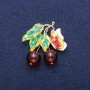 Berries and Butterfly Brooch Pendant with Garnet (Imitation) Beads and Enamel, Gold-Tone Metal 39x40mm