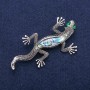 Brooch Gecko with Pearl Halotís and green crystals, silvered metal 34×67mm