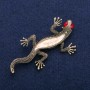 Lizard Brooch with Mother-of-Pearl and Red Crystals Gold-Tone Metal 34x67mm
