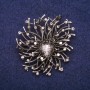 Accent Brooch with Rhinestones and Stone, Grey/Black/White, 44x47mm, Silver-Tone Metal