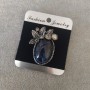 Brooch Accent Apatite 45x32mm rhinestones cabochon colour blue, silver metal