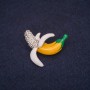 Banana Fruit Brooch, 28x25mm, Crystals, Enamel, White Yellow Green, Silver-Tone Metal