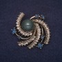 Brooch Accent with Apatite stone rhinestones colour white blue gold metal