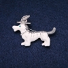 Dachshund in a Hat Brooch Silver-Tone Metal, Enamel and Rhinestones 33x47mm +
