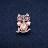 Owl Brooch: Cat's Eye, Pink Crystals, Silver Metal, 19x28mm