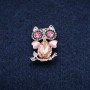 Owl Brooch: Cat's Eye, Pink Crystals, Silver Metal, 19x28mm